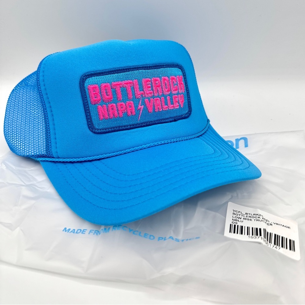 NWT Aviator Nation Bottlerock Festival 2025 Trucker Hat in Neon Blue Embroidered